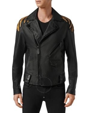 Philipp Plein Golden Eagle Embroidered Leather Jacket - Black