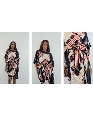 Burberry Abstract Check Print Silk Belted Cape - Blue