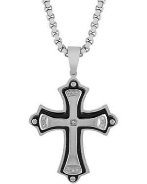 Robert Alton 07Ctw Diamond Stainless Steel With And Finish Cross Pendant - Metallic