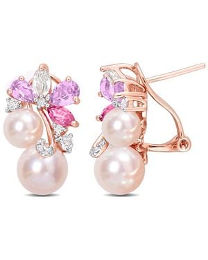 Amour Cultured Freshwater Pearl & 2 1/2 Ct Tgw Rose De France And Topaz Earrings In18K Rose Plated Sterling - Pink