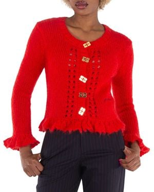 Ganni Ladies Racing Mohair Butterfly-Button Cardigan - Red