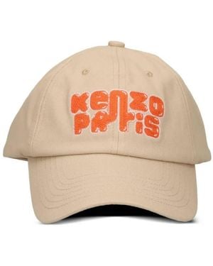 KENZO Elephant Logo Embroidered Cotton Cap - Natural
