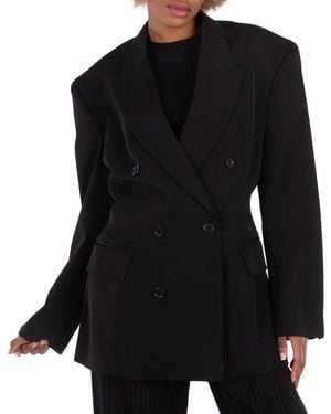 Balenciaga Double-Breasted Cinched Wool Blazer, Brand Size 34 (Us - Black