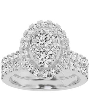 Brilliant Diamond Lab Grown 2 Ctw Diamond Oval Bridal Set, Engagement Ring Set - Grey
