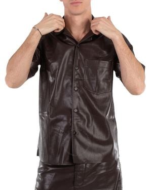 Nanushka Bodil Short Sleeve Leather Shirt - Black