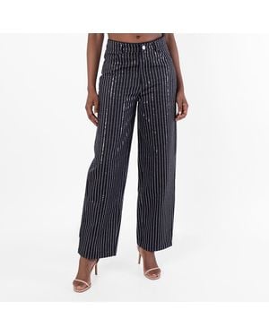 ROTATE BIRGER CHRISTENSEN Sequin Twill Wide Leg Trousers, Waist - Blue