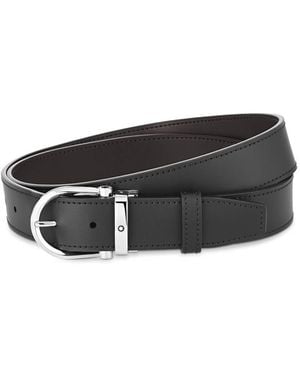 Montblanc Reversible Leather Belt With Horseshoe Buckle - Black