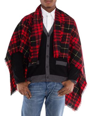 McQueen Skull Tartan Wool Scarf - Red