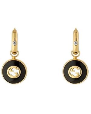 Gucci Interlocking 18Ct Onyx Hoop Earrings Ybd786563001 - Metallic