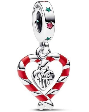 PANDORA Double Candy Cane Heart Christmas Dangle Charm - Red