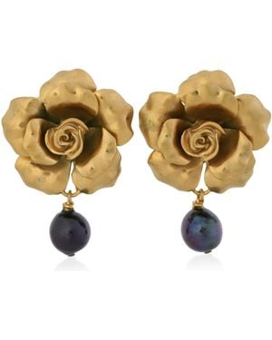 Roberto Cavalli Tone Rose Earrings With Pearls - Yellow