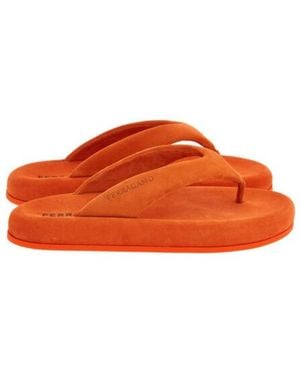 Ferragamo Dylan Suede Platform Sandals - Orange