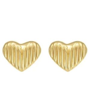 Tresorra 14K Puffy Ridged Heart Stud Earrings - Metallic