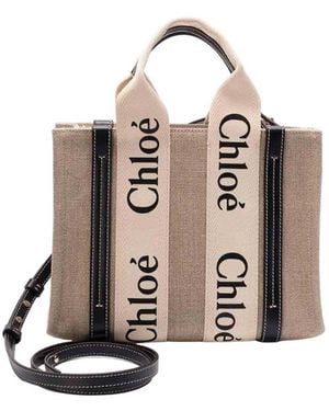 Chloé Woody Small Linen Tote Bag - Brown