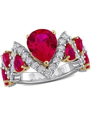 Created Forever 1/6Ct Tgw Created Ruby And 1 1/4Ct Tw Lab-Grown Diamond Semi-Eternity Ring - Red