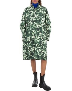 Burberry Long All Over Rose Print Raincoat, Brand Size 8 (Us - Green