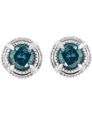 Haus of Brilliance 925 Sterling 1/2 Cttw Treated Diamond Modern 4-Prong Solitaire Milgrain Stud Earrings - Blue