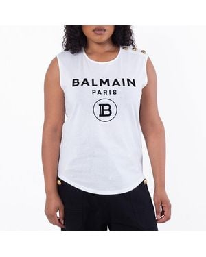 Balmain Sleeveless Button Cotton Shirt - White