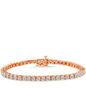 Haus of Brilliance 10K Rose Plated .925 Sterling 1.0 Cttw Miracle-Set Diamond Round Faceted Bezel Tennis Bracelet (I-J Colour, I3 Clarity) - Pink