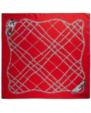 Burberry Chain Check Silk Square Scarf - Red