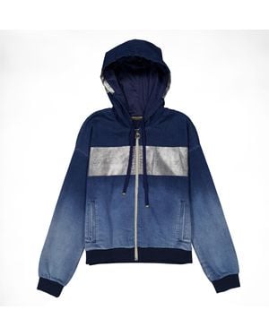 Roberto Cavalli Ombre Zip-Up Hooded Jacket, Brand Size 40 Us - Blue