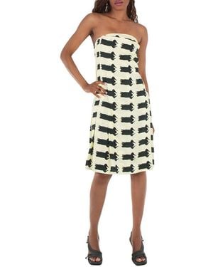 Burberry Strapless Duck Printed Midi Dress, Brand Size 6 Us - Metallic