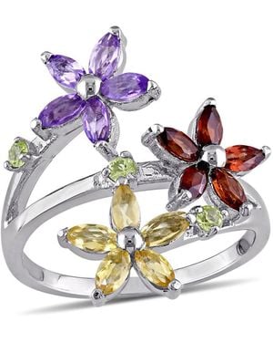 Amour Multi Gemstone Floral Ring - Metallic