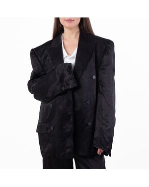Balenciaga Steriod Double Breasted Creased Jacket - Black