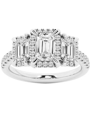 Brilliant Diamond 2 Ctw Lab Grown Emerald 3 Stone Engagement Ring - White
