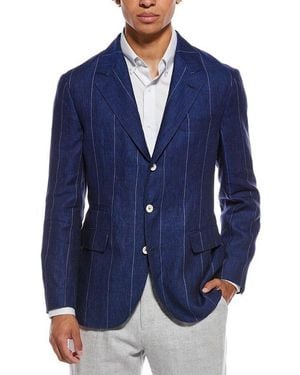 Brunello Cucinelli Linen Striped Blazer, Brand Size 54 (Us - Blue