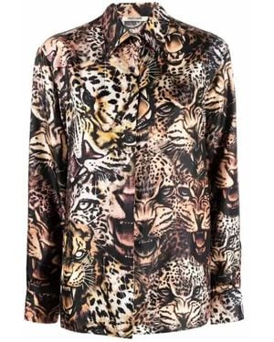 Roberto Cavalli Queen Of Arizona Printed Silk Shirt, Brand Size 46 Us - Black