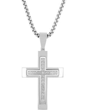 Robert Alton 1Ctw Diamond Stainless Steel Stacked Cross Pendant - Metallic