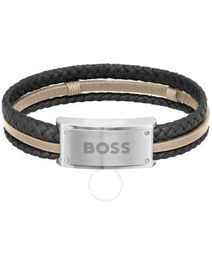 BOSS Galen Braided Leather Bracelet - Brown