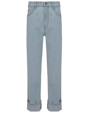 Brunello Cucinelli Light Cuffed Trousers, Brand Size 46 (Us - Blue