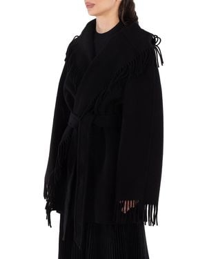Balenciaga Ladies Fringed-Edge Hooded Cardi-Coat, Brand Size 1 - Black