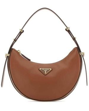 Prada Leather Hobo Shoulder Bag Cognac - Brown