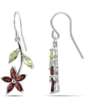 Amour Garnet And Peridot Flower Charm Earrings - Metallic