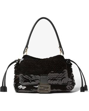 Fendi Medium Baguette Sequins Soft Bag - Black