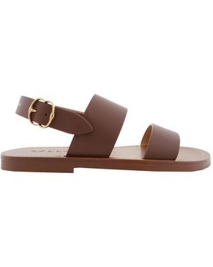 Bally Bilki Leather Ankle Strap Flat Sandals, Brand Size 35 Us - Brown