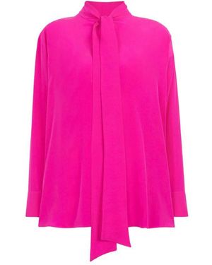 Roberto Cavalli Tie-Neck Long-Sleeved Silk Top, Brand Size 42 Us - Pink