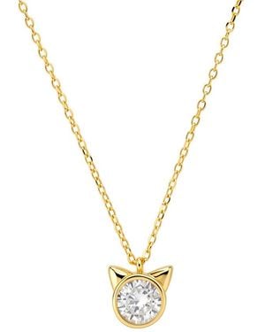 Kylie Harper 14K Over Bezel-Set Cz Kitty Cat Pendant - Metallic