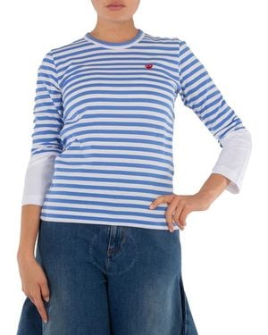 COMME DES GARÇONS PLAY Horizontal-Stripe Heart Emblem Long-Sleeve T-Shirt - Blue