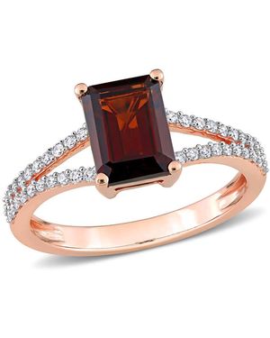Amour 2 1/8 Ct Tgw Octagon Garnet And 1/5 Ct Tdw Diamond Split Shank Ring - Pink