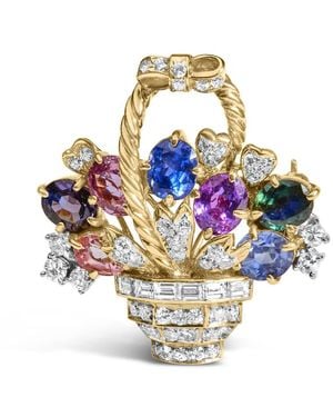 Haus of Brilliance 18K 1 1/10 Cttw Diamond And Mixed Gemstone Floral Bouquet Pendant And Brooch Pin - Metallic