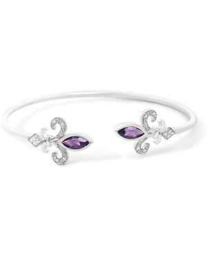Haus of Brilliance 925 Sterling 8X4Mm Marquise Amethyst And Diamond Accent Fleur Di Lis Open Cuff Bangle (I-J Colour, I1-I2 Clarity) - Metallic