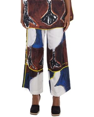 Burberry Graphic-Print Silk Flared Trousers, Brand Size 6 (Us - Blue