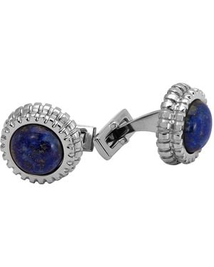 Picasso and Co Round Stainless Steel Cufflinks Witth Lapis Lazuli - Blue