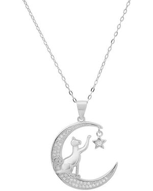 Kylie Harper Sterling Dangling Moon/Star Cat Cz Pendant Necklace - Metallic