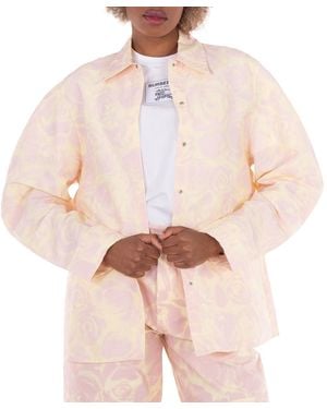 Burberry Taffeta Shirt With Floral Print, Brand Size 4 Us - Natural