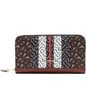 Burberry Elmore Bridle Monogram E-Canvas Zipper Wallet - Brown